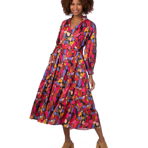 NEW Crosby Mollie Burch Primrose Retro Floral Midi Dress Size Small Daisy Disco